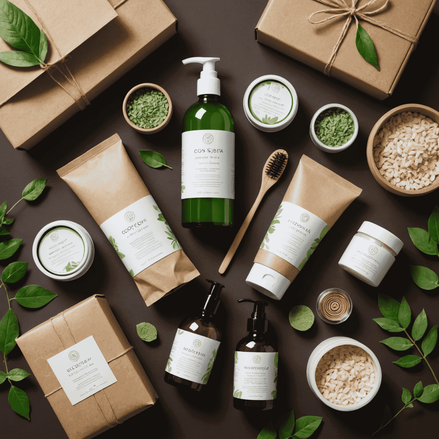 Display of eco-friendly spa products in recyclable packaging