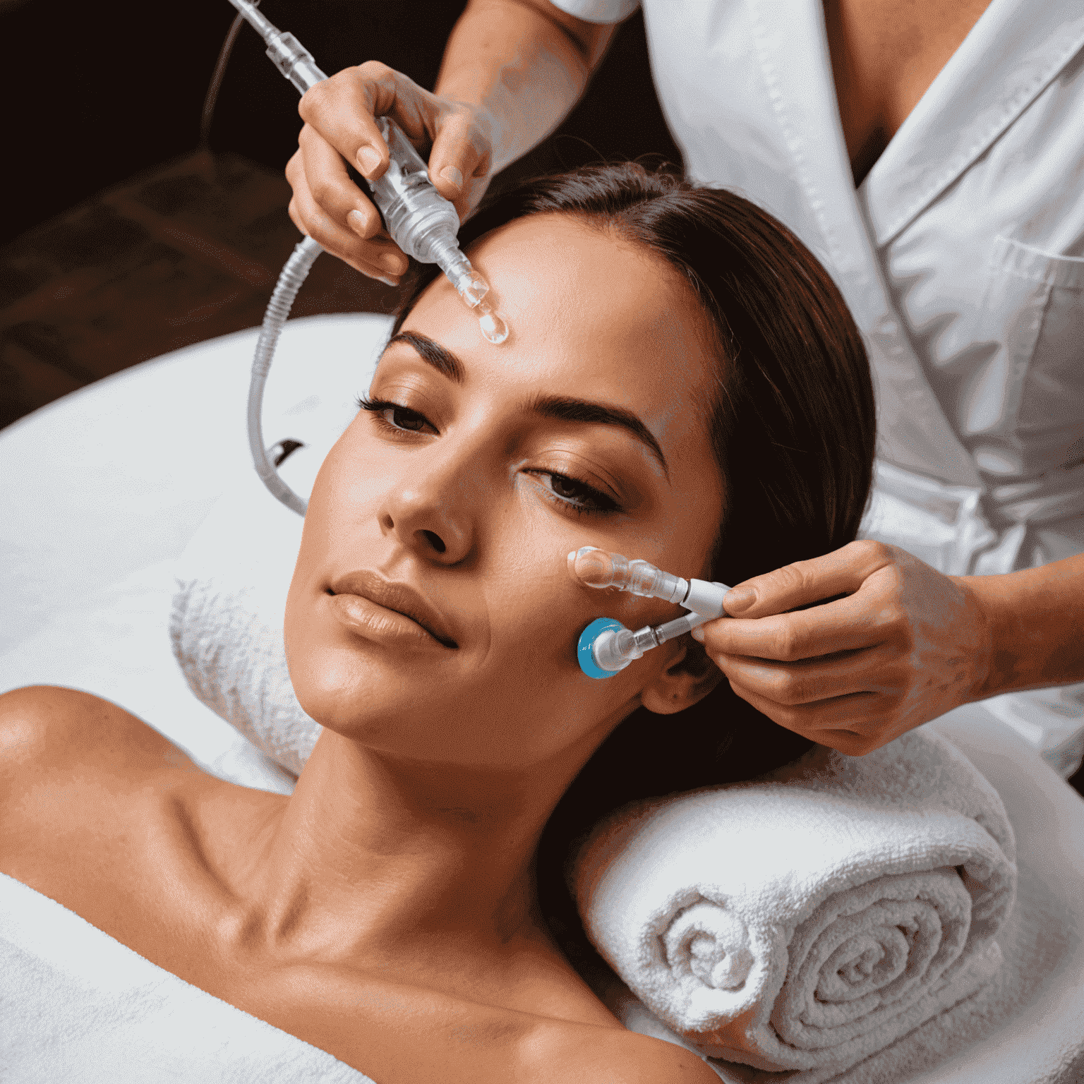 Celebrity receiving an oxygen facial treatment in a high-end spa